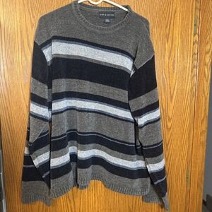 Croft &‎ Barrow XL Men's Sweater Gray Striped Crew Neck Pullover Acrylic Knit